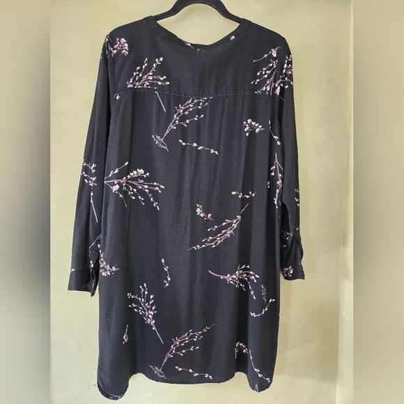 Soyaconcept | Black Floral Button-Front Tunic Top w/ Pink Branch Print, Size S - Picture 3 of 10